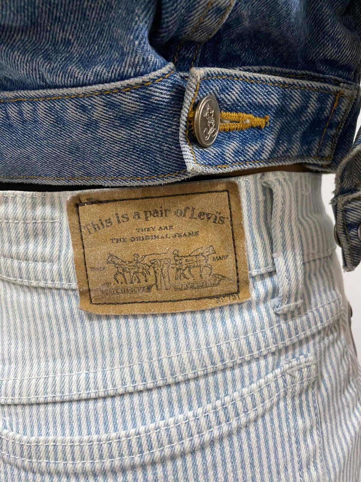 80s Levis Hickory Stripe Jeans: Vintage High Waist Tapered Denim