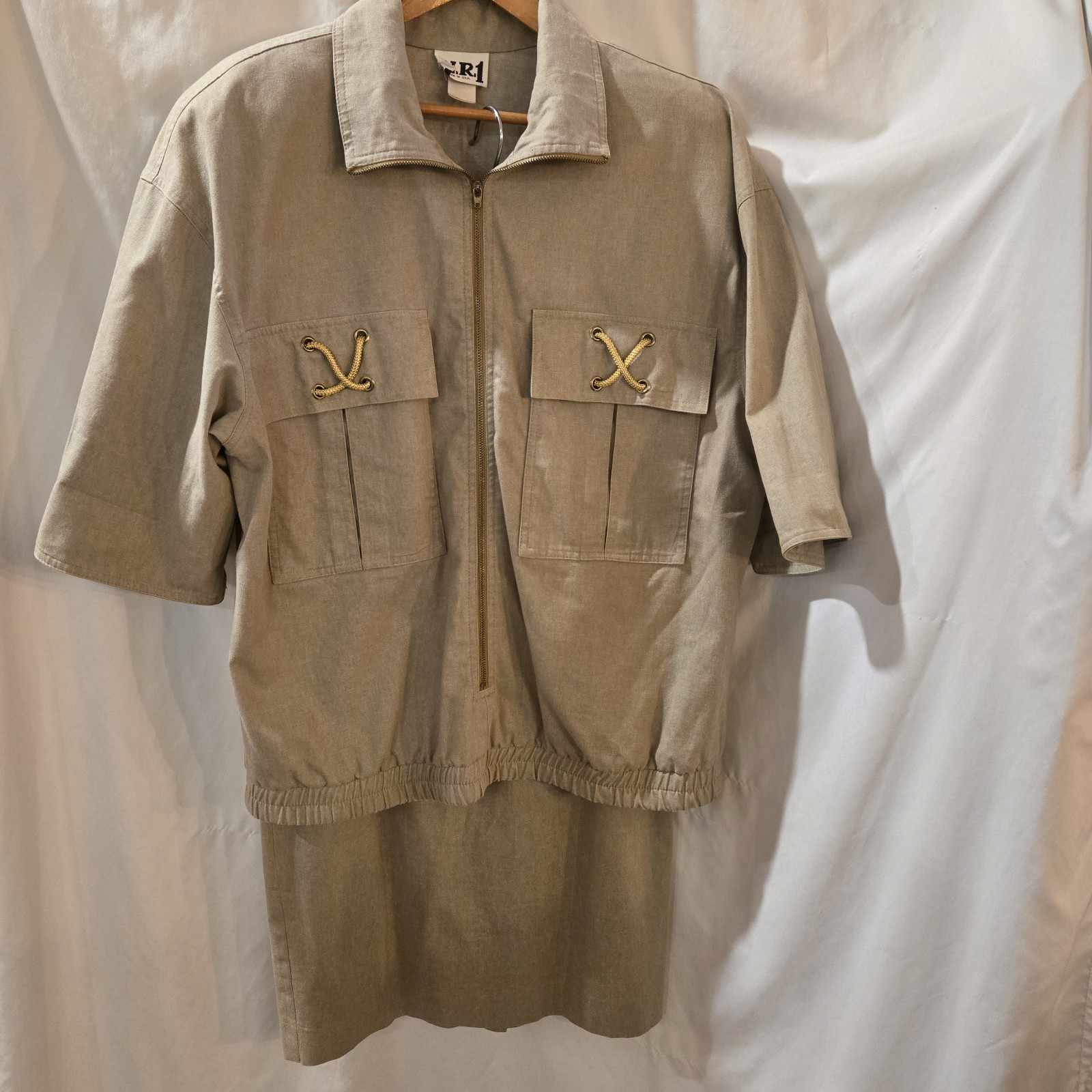 N.R.1 Ned Gould Neiman Marcus Sz 14 Beige & Gold Skirt Set Military Look Vintage