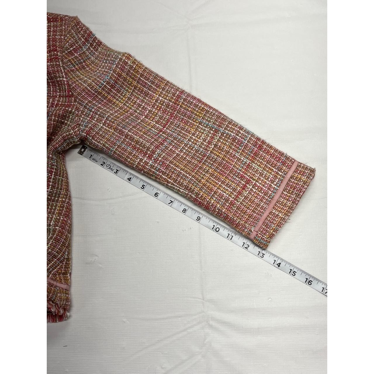 Vintage True Meaning Women’s Multicolor Stylish Fringe Hem Tweed Blazer Large