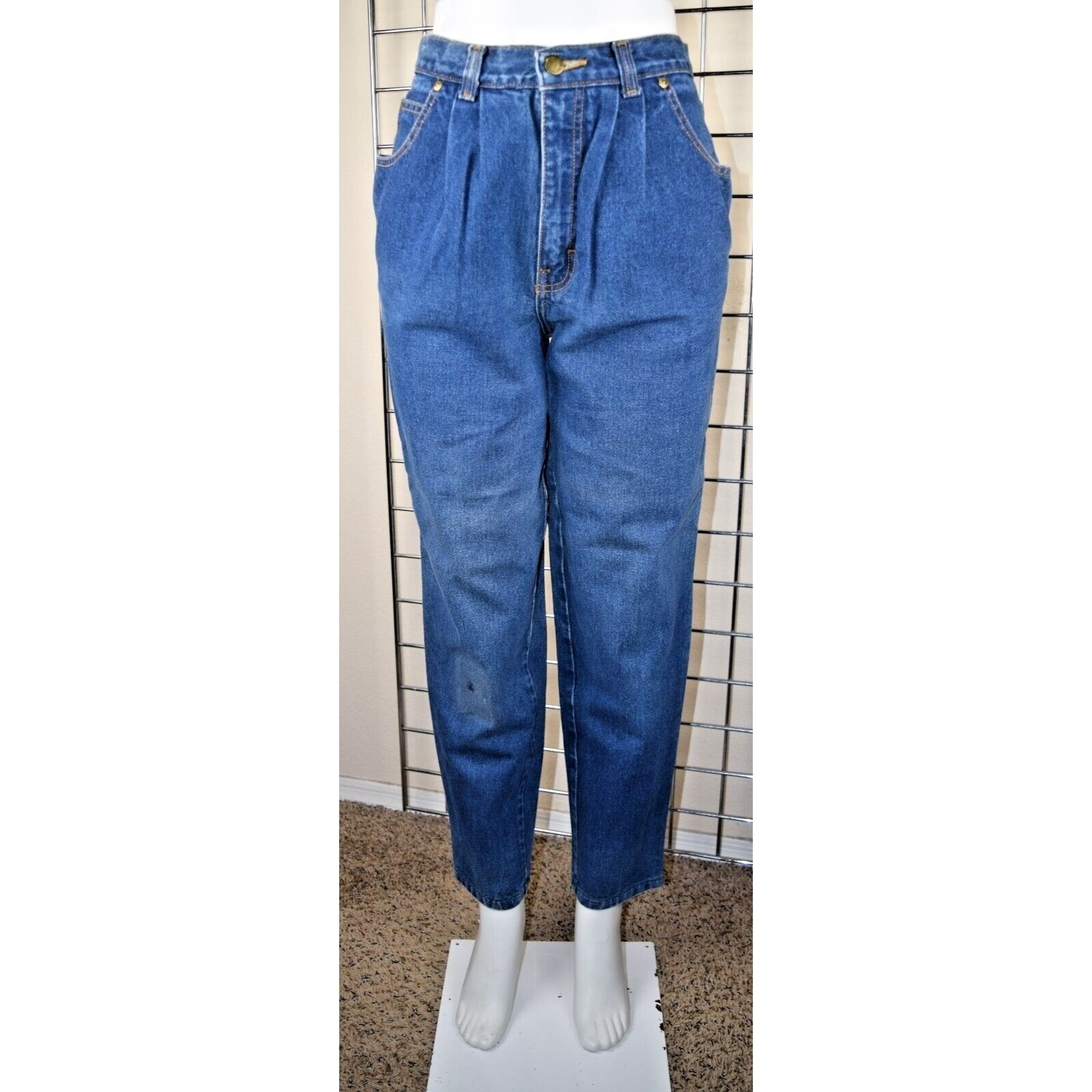 Vintage Jordache Jeans 28 x 29 70s Blue Pleat Tapered High Waist Patched MadeUSA