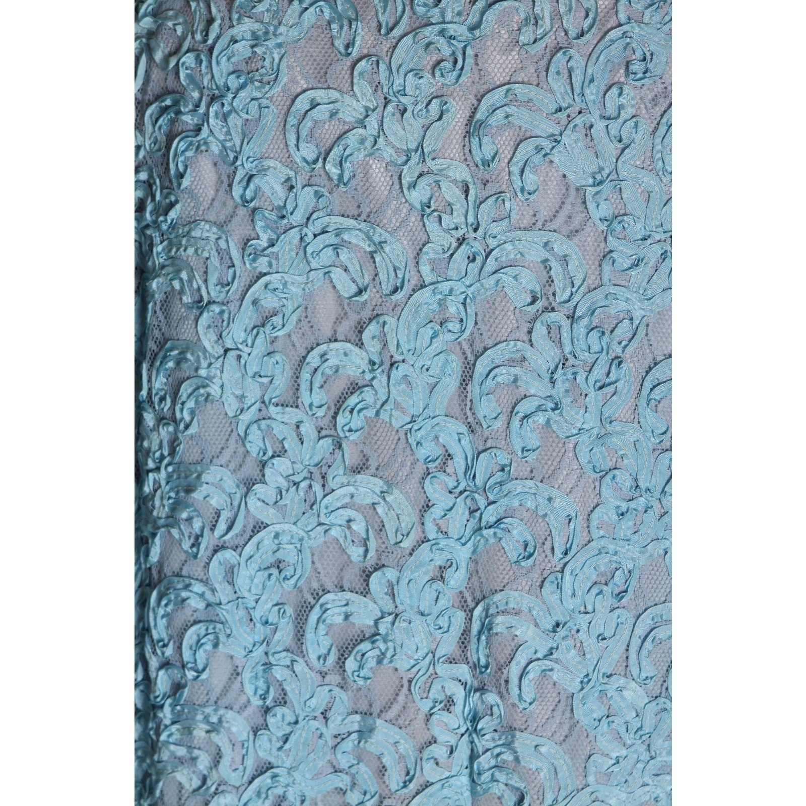 Early 1960s Blue Soutache Lace Formal Blue Velvet Bow Dress with Matching Jacket