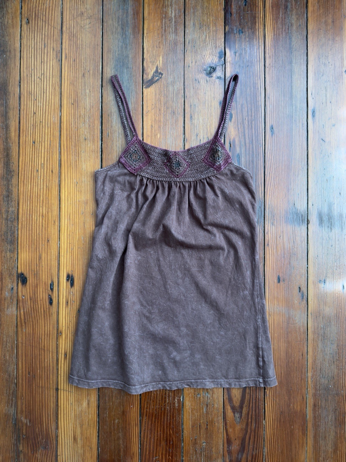 Vintage 00s 2 Apples crochet strap long length cami tank brown & plum