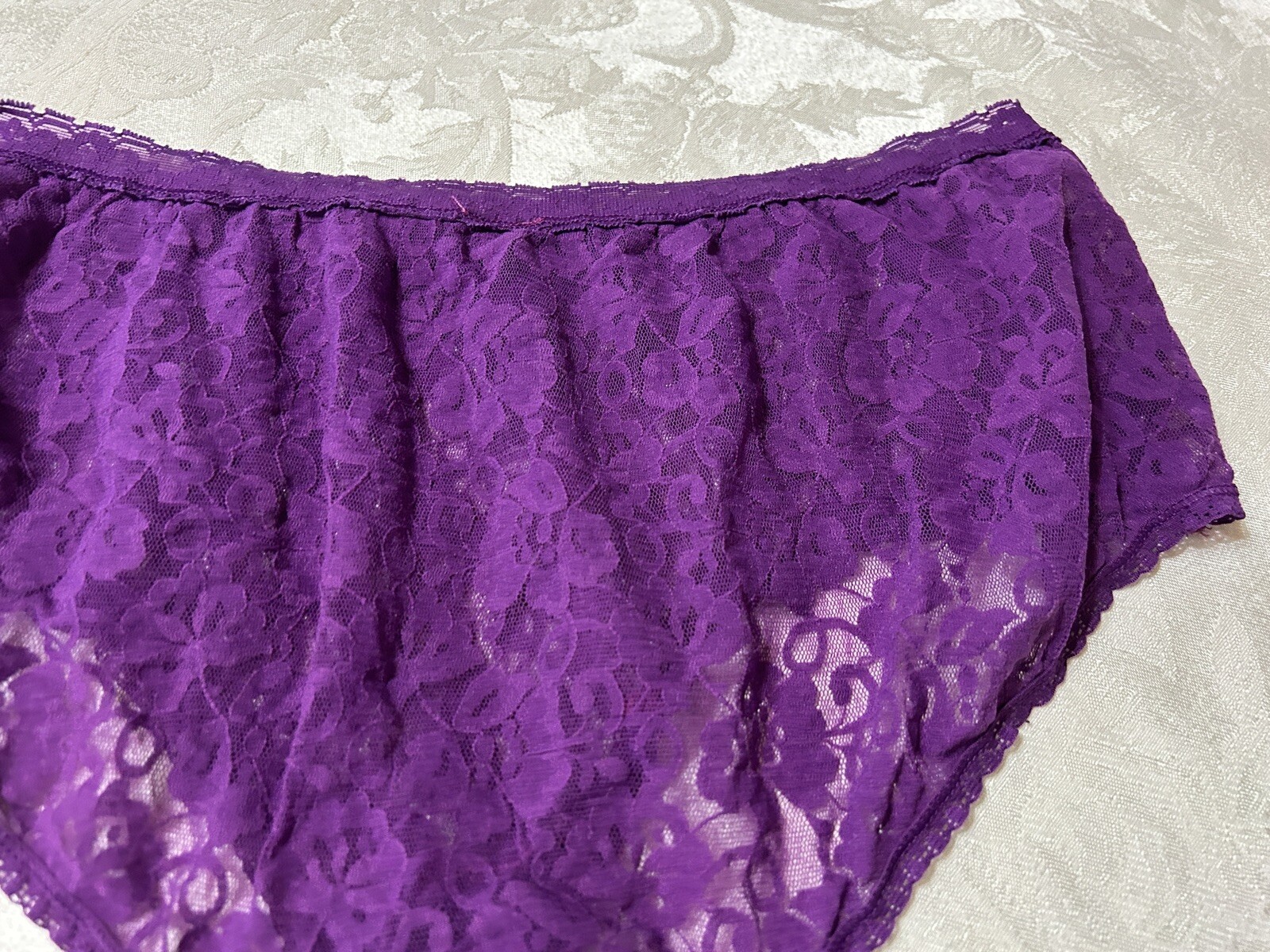 Vtg Unbranded 13J001X Beautiful Sheer Floral Stretch Lace 2X Plum Panties #60