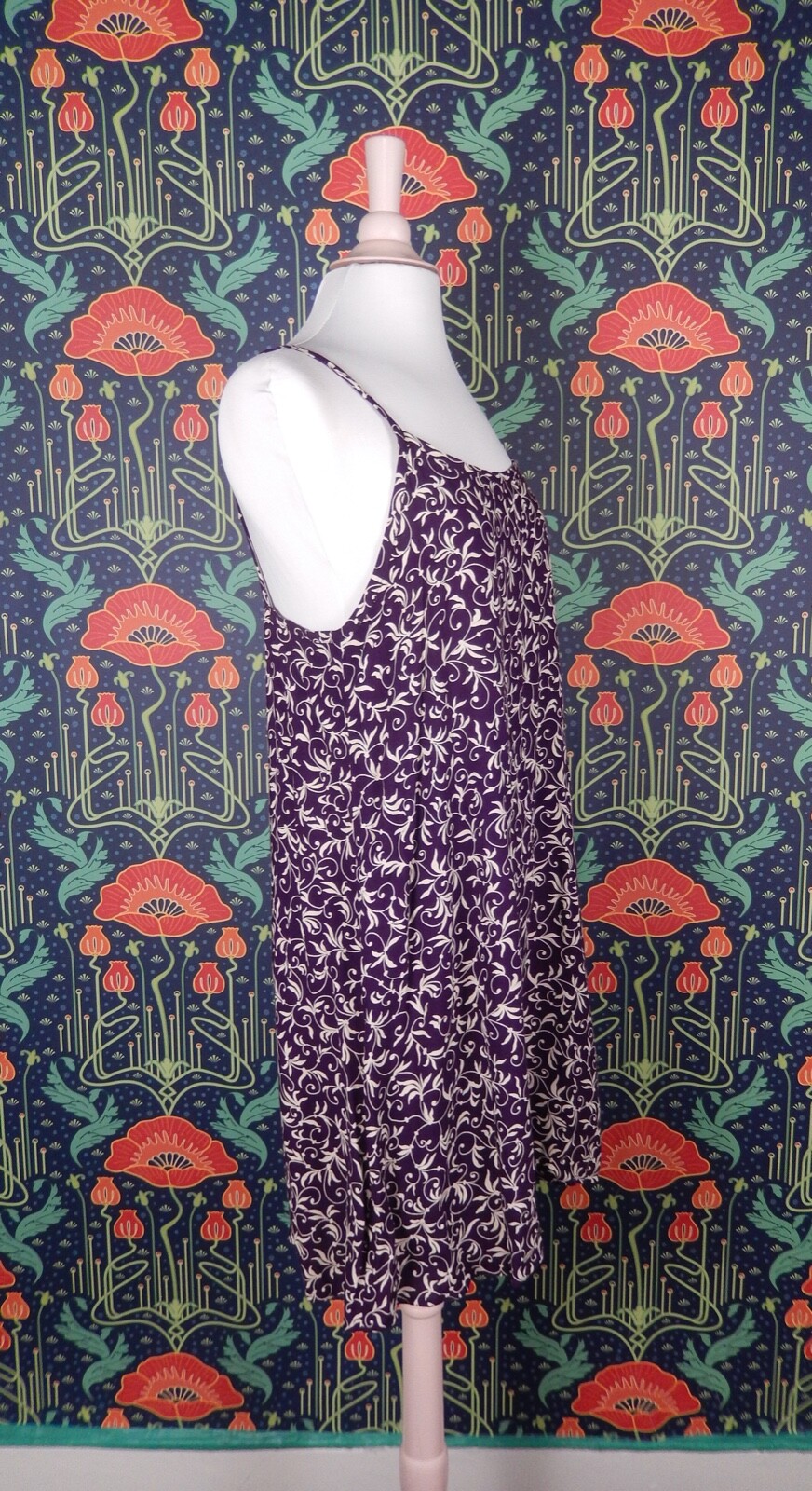 Vintage 90’s Y2k Slip Dress Eggplant Purple White Vine Print A-Line Grunge Mini