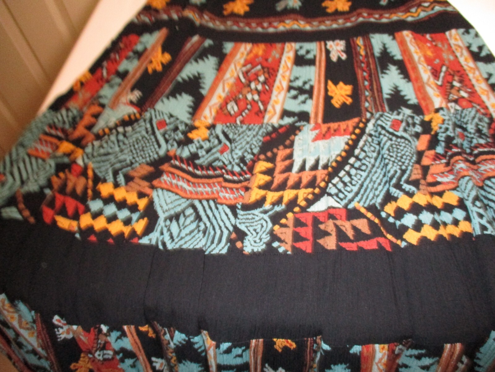 Vintg Carole Little St Tropez West Rayon Gauze Maxi Black Turquoise SW Print M-L