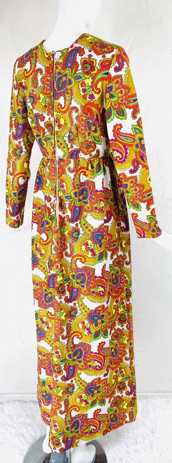 Vintage CONCEPT 70’s SWIRL Mod Psychedelic Floral Paisley Hippie Maxi Dress, S