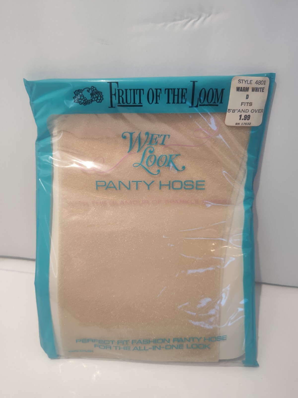 Vintage warm white fruit of the loom wet look panty hose disco 4801 d fits 5’8″
