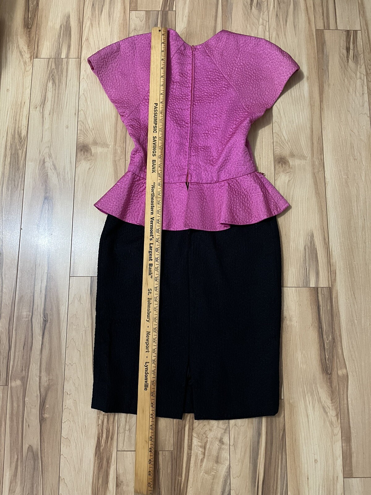 Vintage Ted Lapidus Couture Paris Hot Pink & Black Beaded Dress Peplum 4/6 Glam