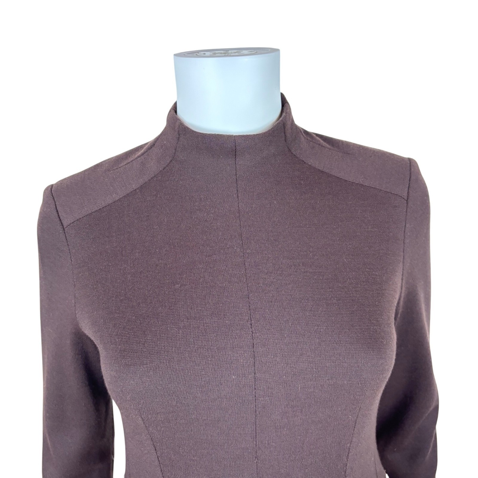 Vintage 60s Mod Dress Womens Small Wool Blend Brown Beige Knee Length Mockneck