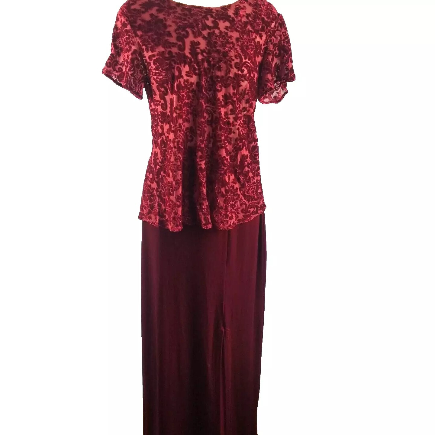Carole Little 3 Piece red velour maxi skirt top W/ jacket L/16 Evening Party