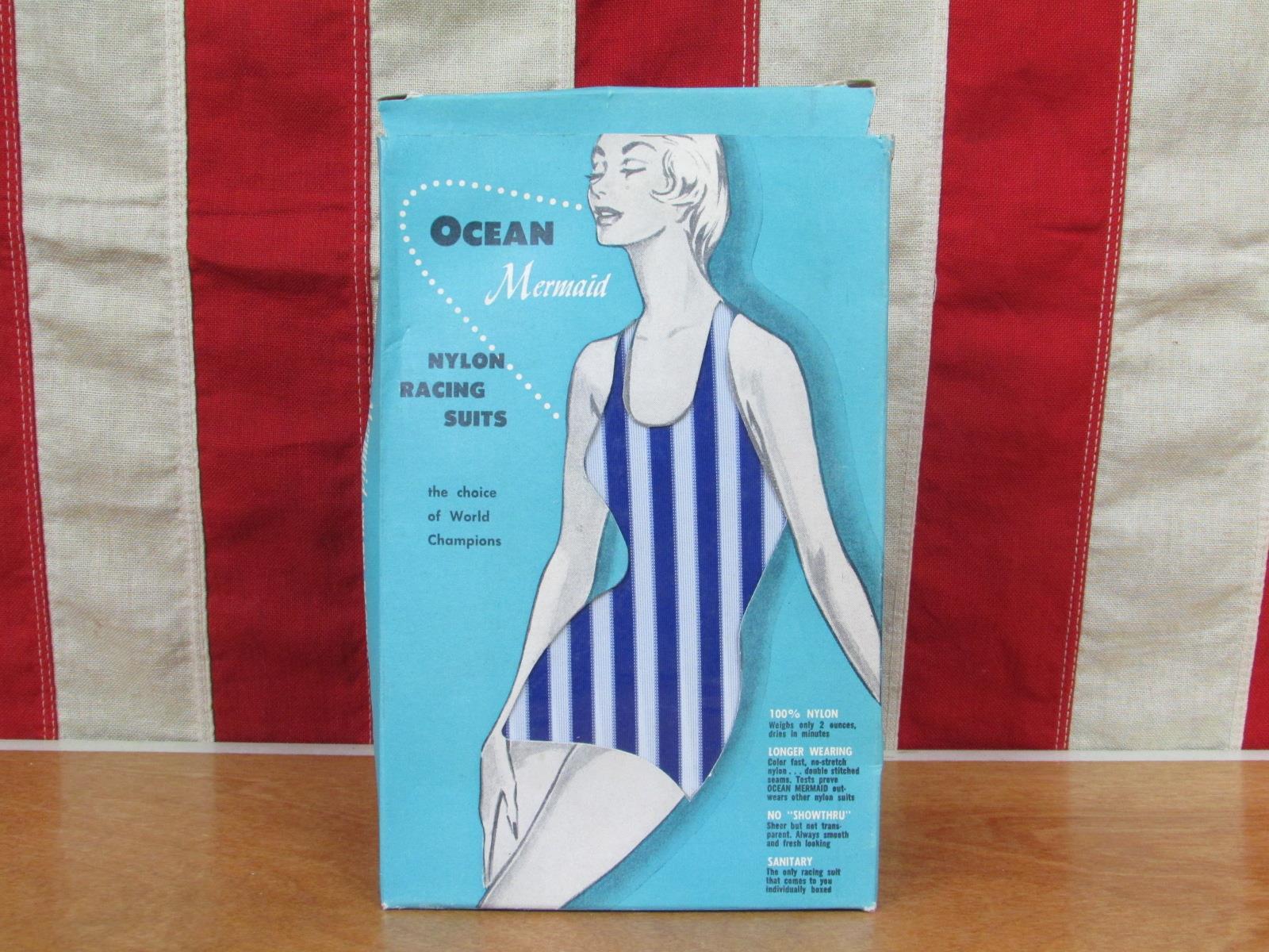 Vintage 1960s Ocean Mermaid Swimsuit NOS w/ Swim Couple Photograph Beach Pennant