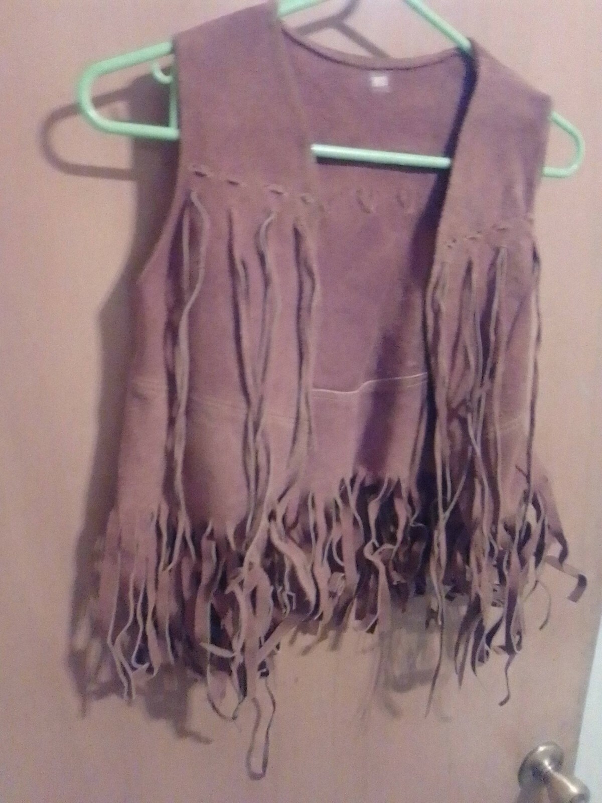 VINTAGE LEATHER TASSELLED brown hippie VEST 30″ CHEST 20″ LONG XS