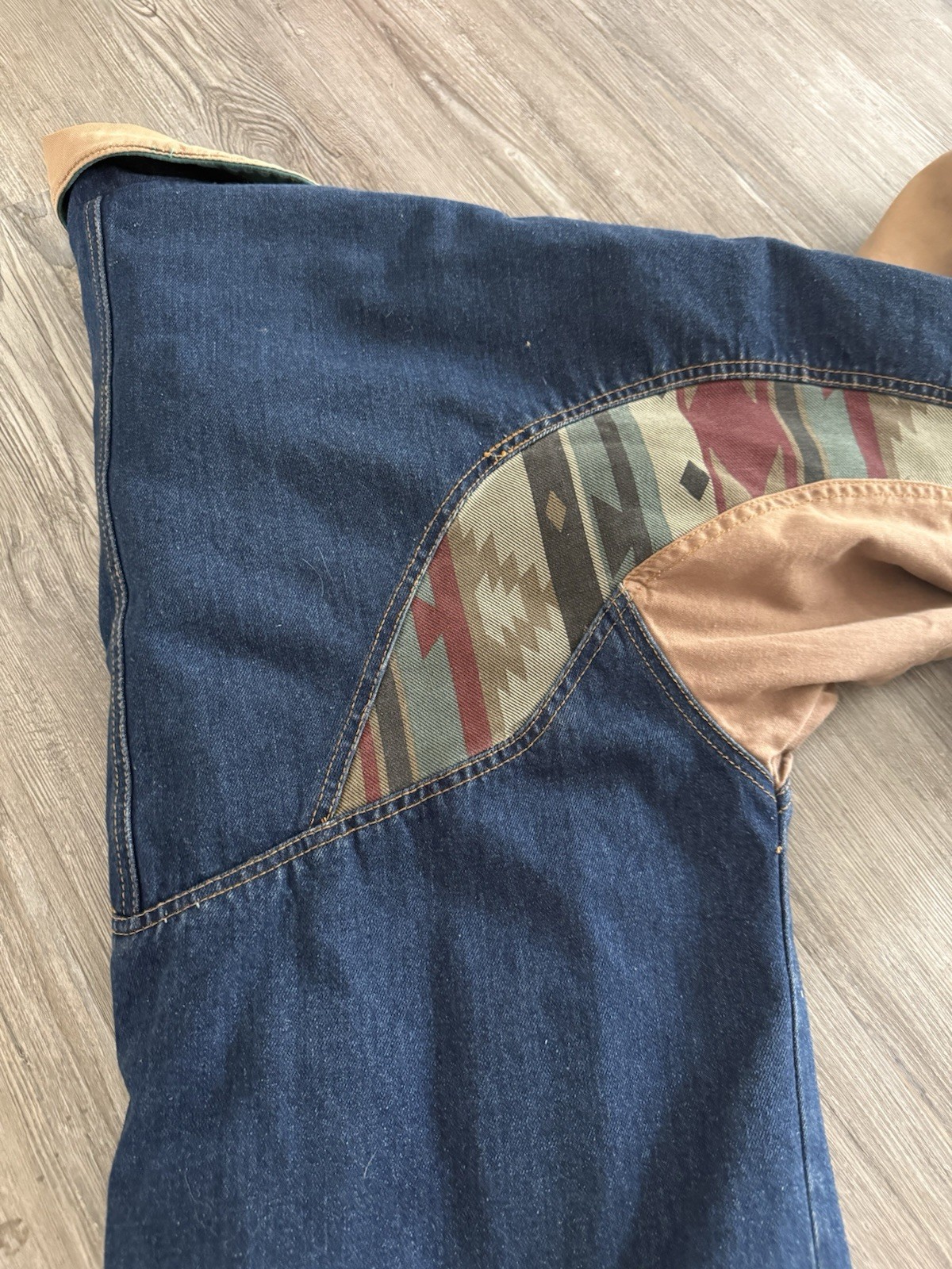 VTG Weathered Blues Izzi Western Denim Jean jacket Southwest Aztec Patchwork L
