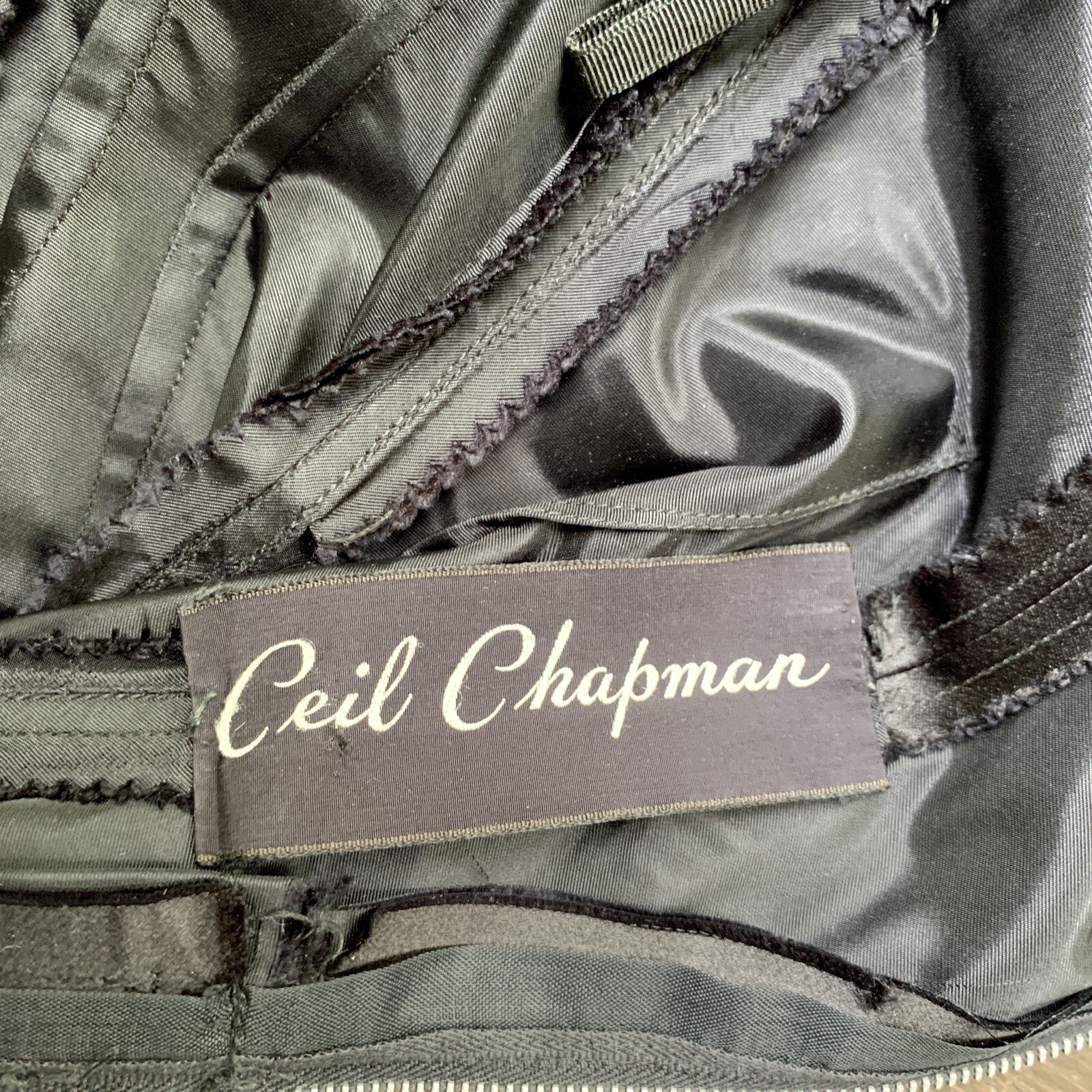 Rare CEIL CHAPMAN 1950s Vintage Black Satin COUTURE Cocktail Dress XS/S