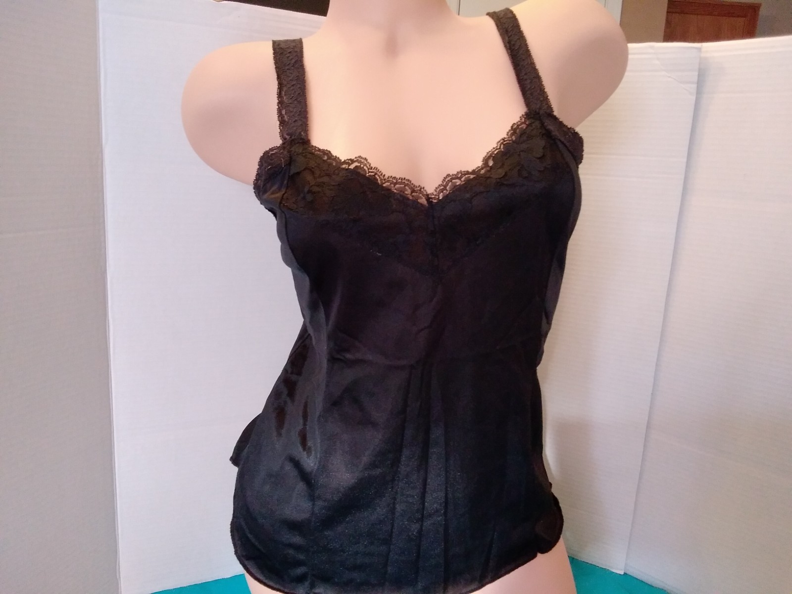 Vintage Camisole Cami DEENA Size 34 Black Lace Trim