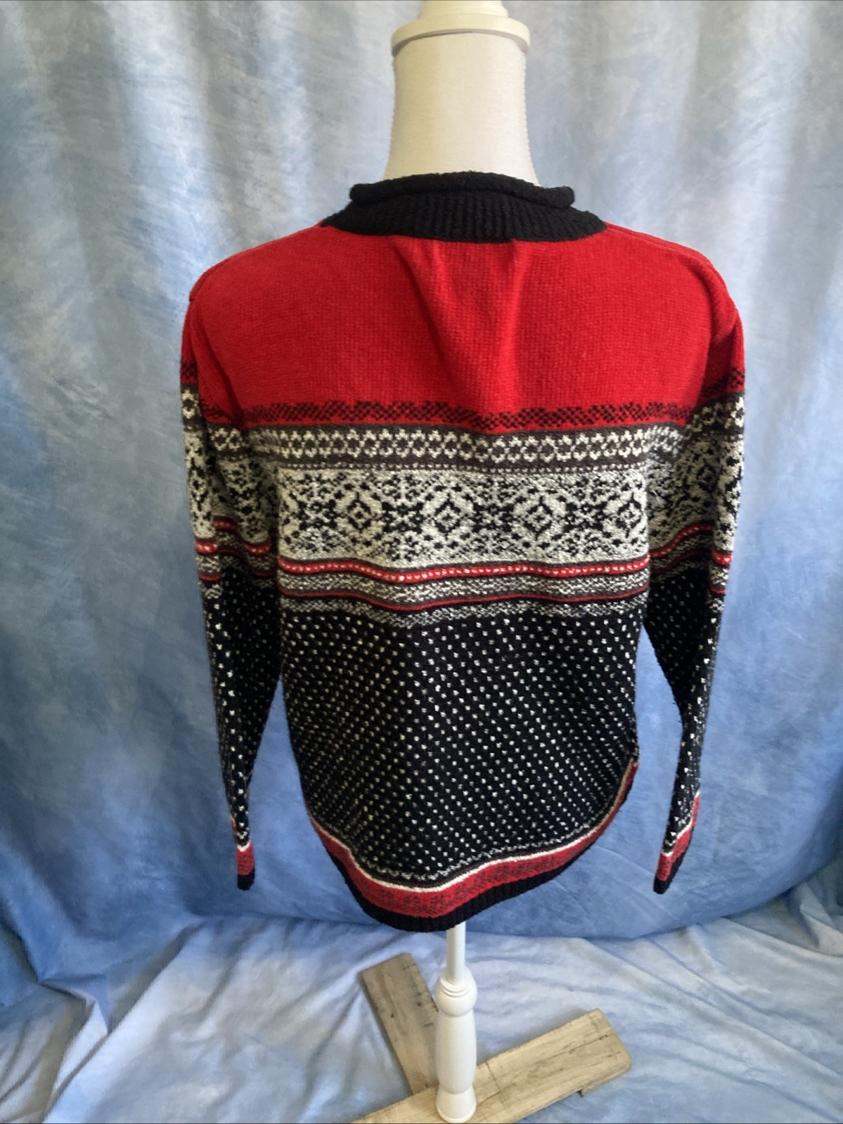 Vintage Claudia D Red Fair Isle Sweater Medium Nordic Knit 90s Ski Pullover GUC