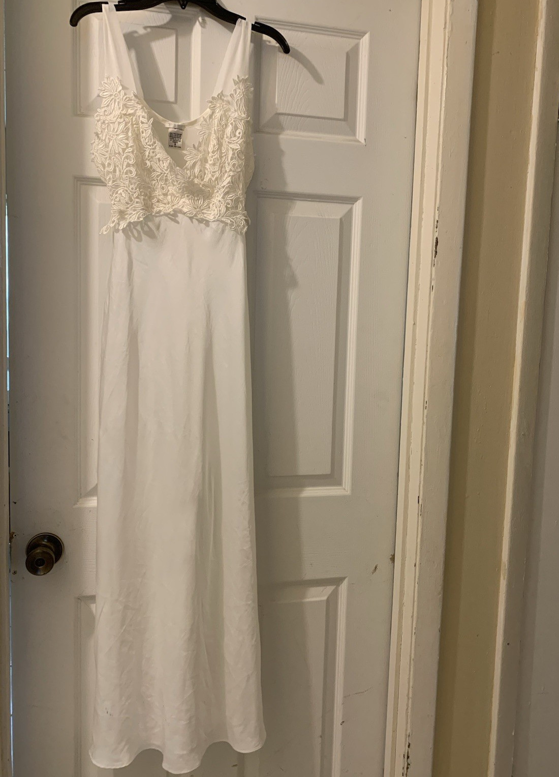White Full Length Slip with Lace Bodice Sleeveless Polyester Size S