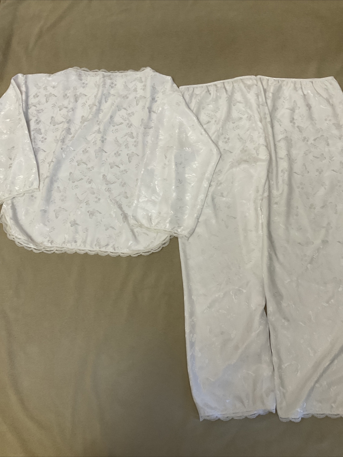 Vtg Papillon Pajamas White Large Womens Butterfly Paula Carbone Flaw