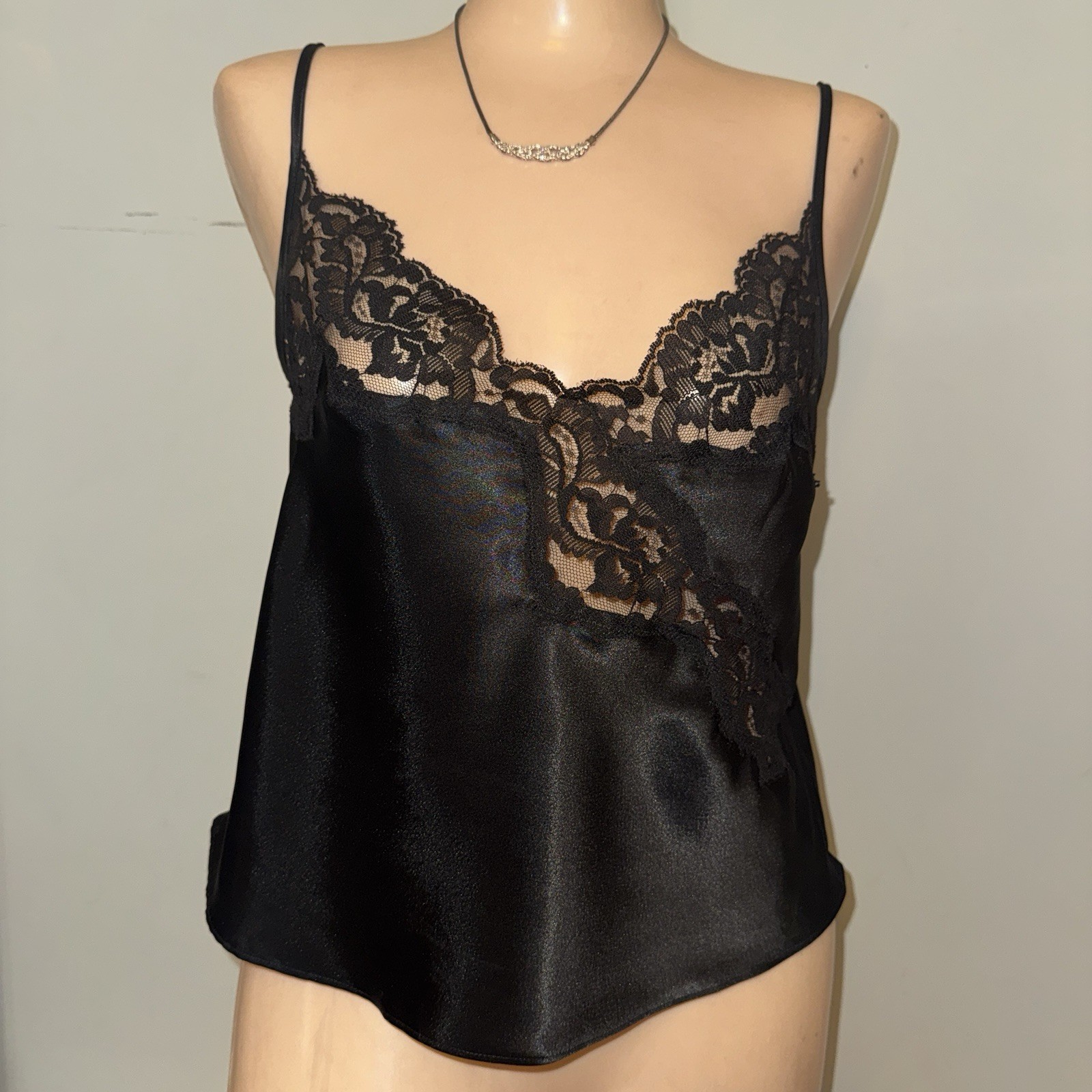 Victorias Secret Black Lace Camisole Gold Label Satin Whimsical Princess Fairy S