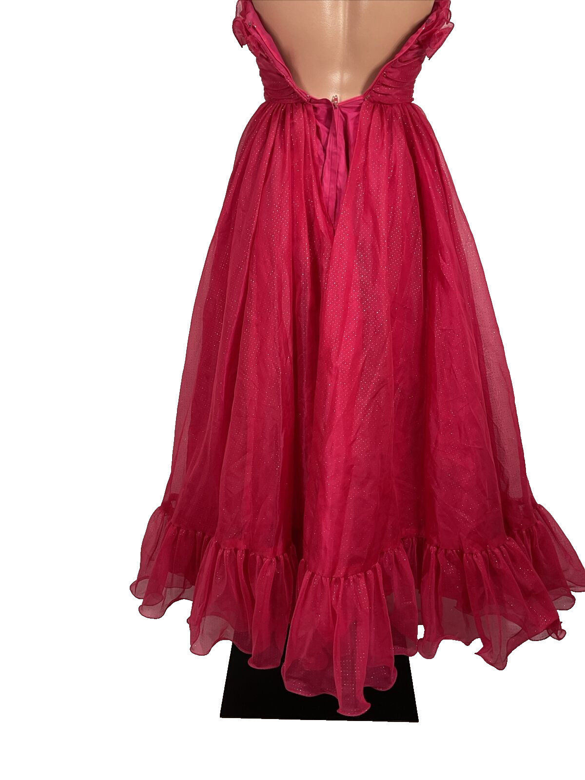 Vintage Mike Benet Seashell Gown 0 Pink Polka Dot Tuelle Chiffon 1960s Glitter