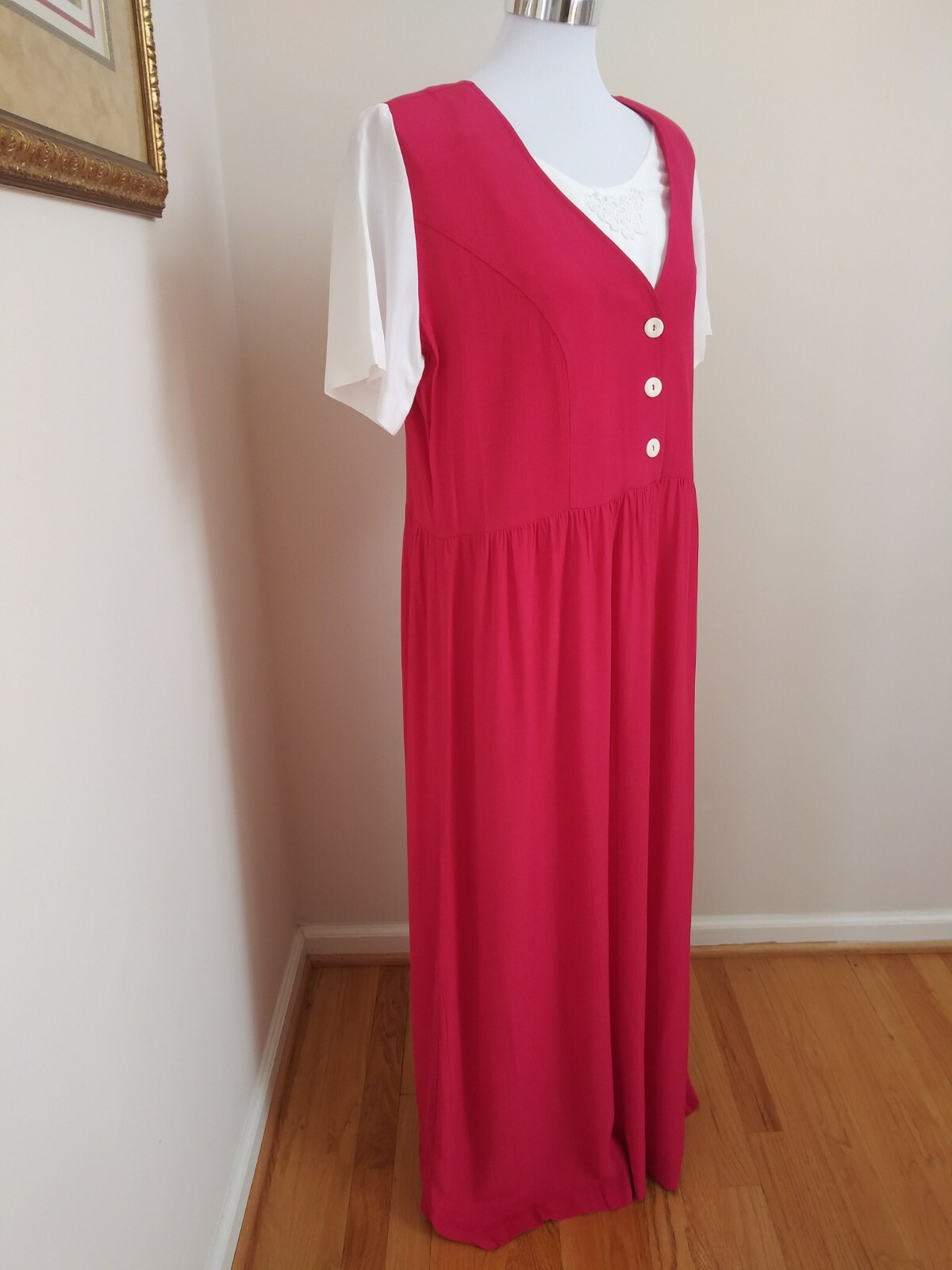 Vintage 1990’s Long Pink and White Dress by Elisabeth Size 12 Made in USA EUC