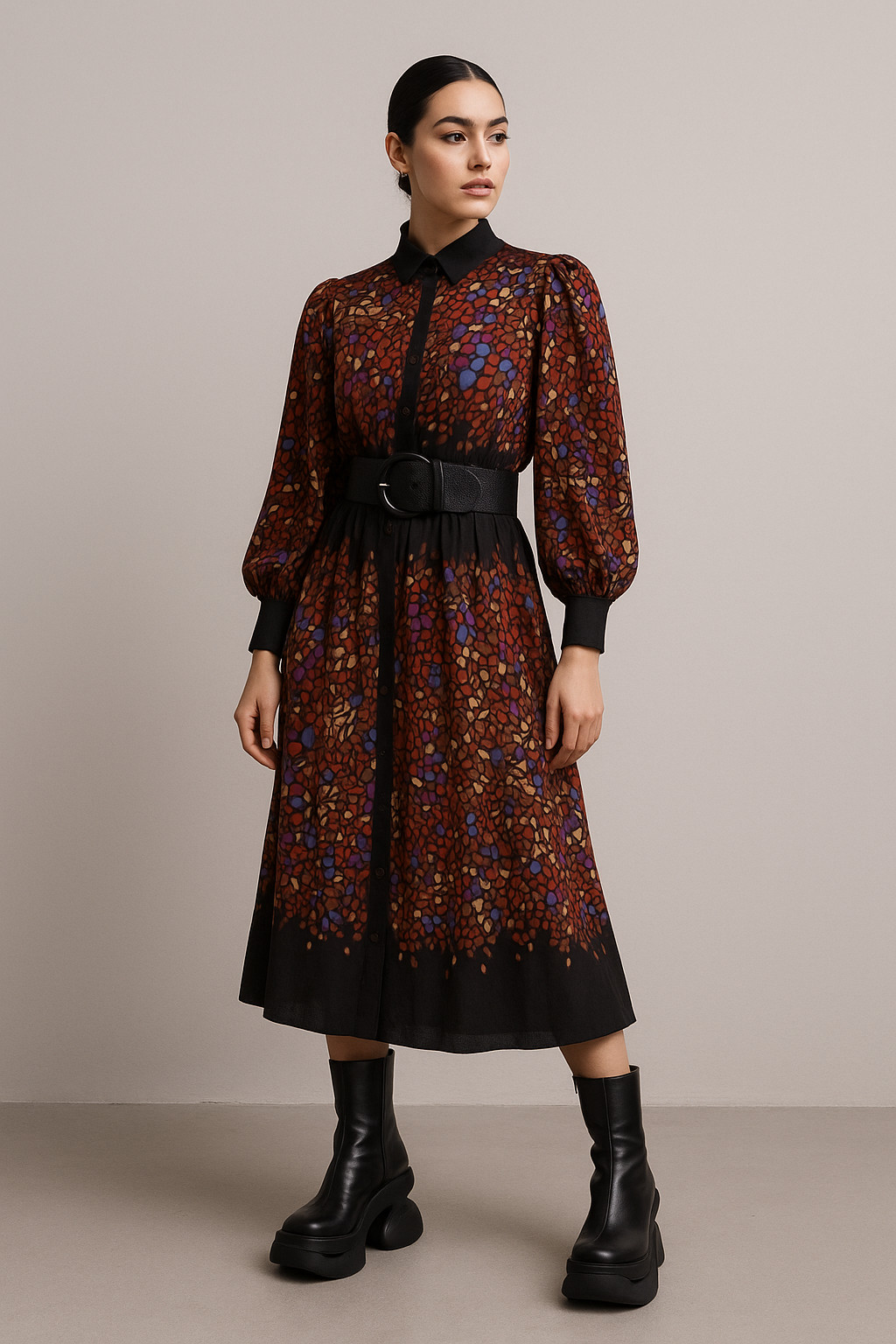 Lisabella Roma Vintage Midi Dress 70s 80s Jersey Fit & Flare Mosaic Pattern 40 42