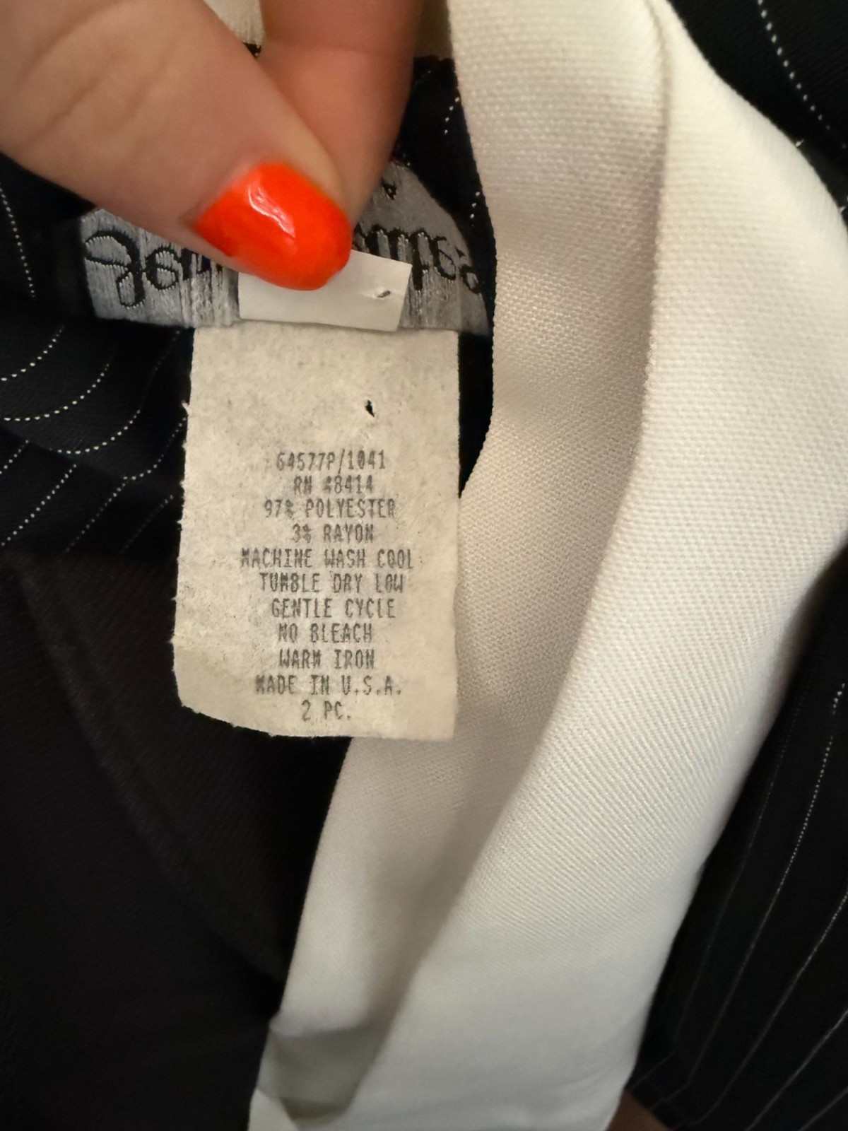 VTG 90s Black + Pinstriped Blazer Pearl Buttons Shoulder Pads, Attached Shirt
