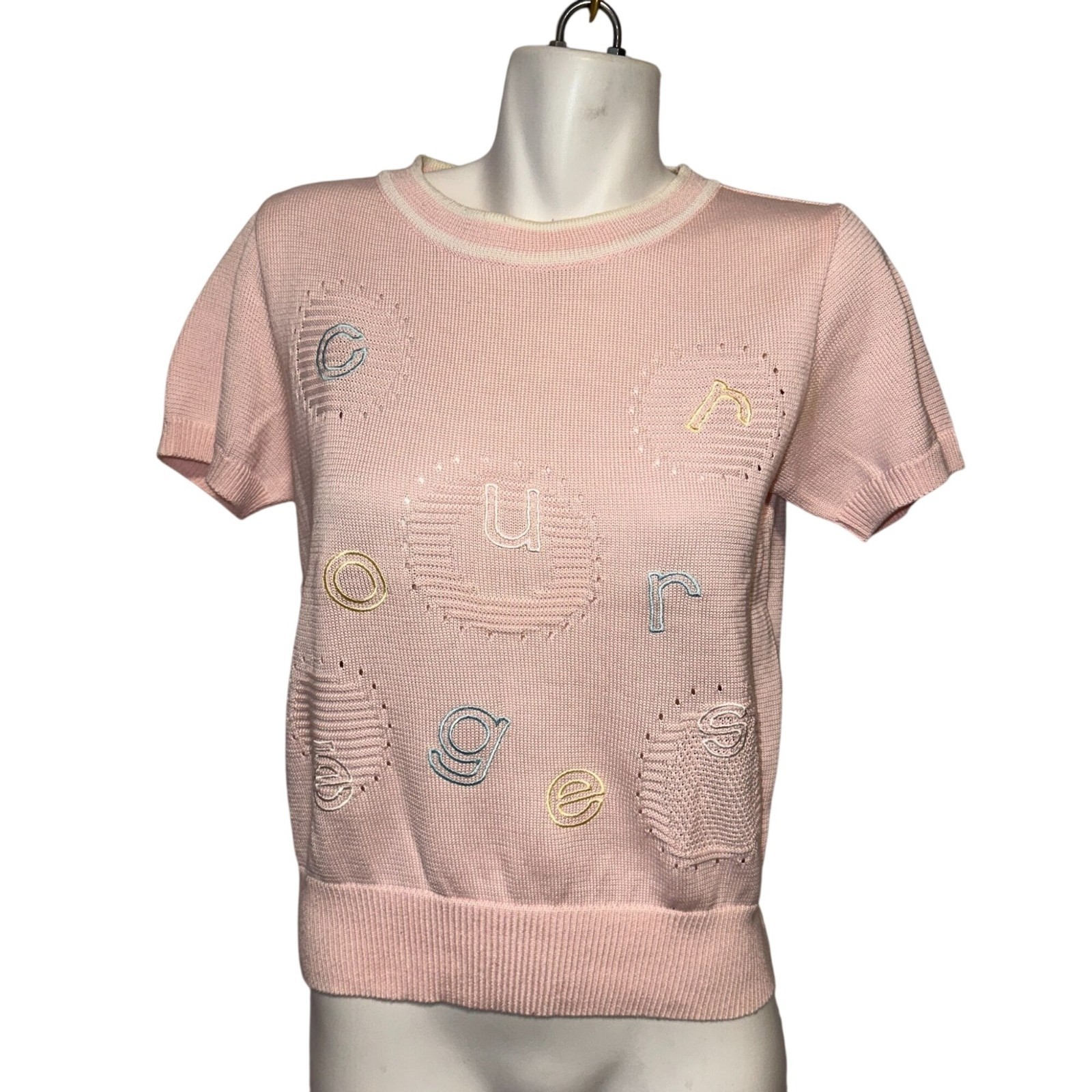 Vintage 80s Courreges Paris Soft Pastel Pink Preppy Retro Designer Sweater Sz M