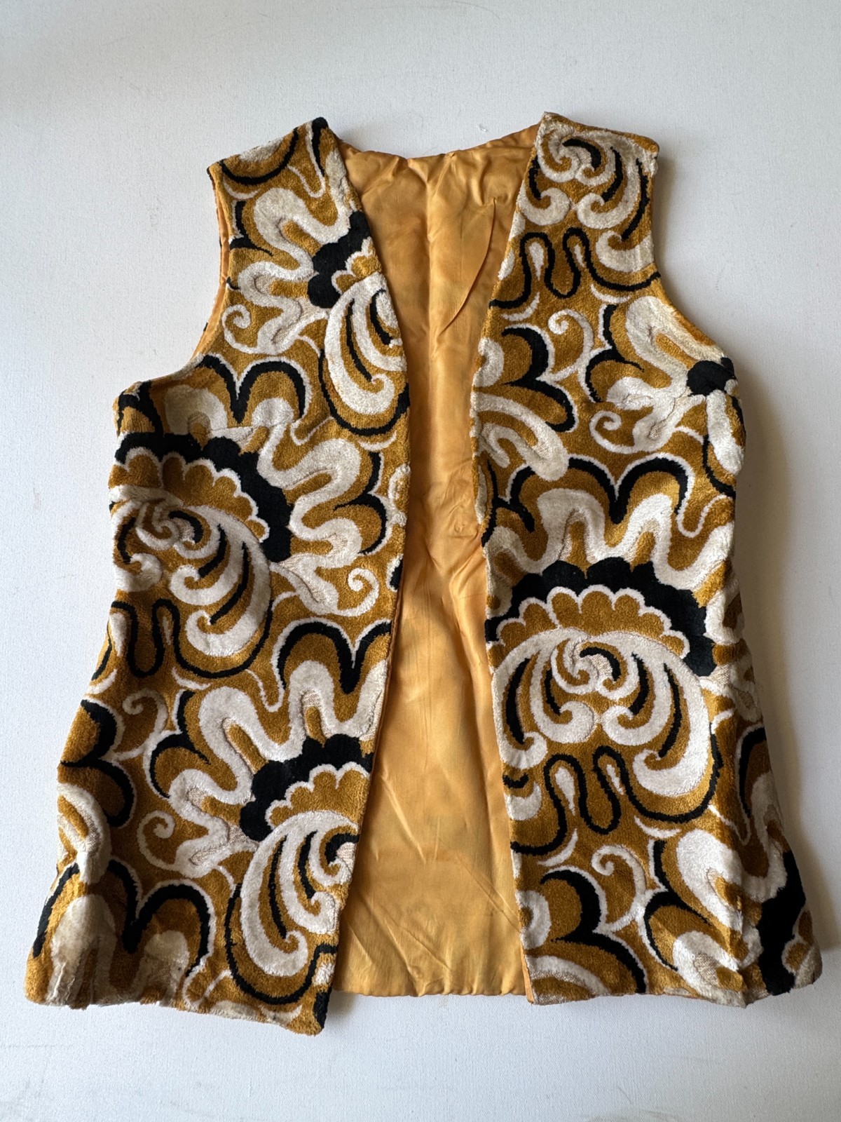 1960S Gold/ Brown Psychedelic Cotton Velure Boho Vest