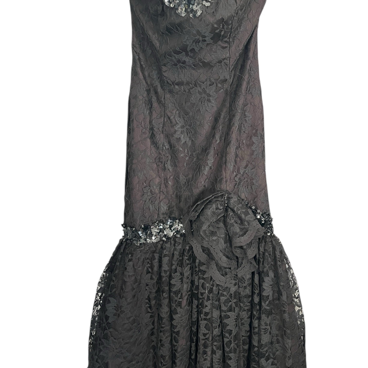 VTG 1980’s ZUM ZUM Black Lace Strapless Mermaid Fishtail Dress / XS/ Gothic Prom