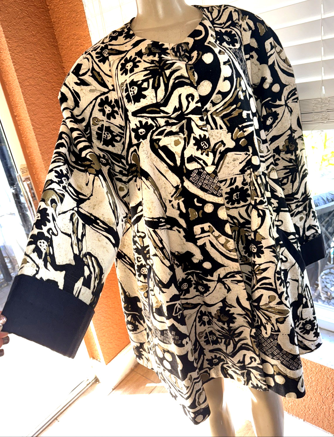 Vintage Chad Stevens Artsy Blazer Black & Beige Swing Blazer 22W pl