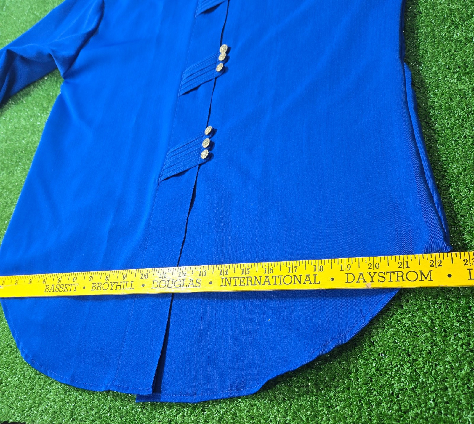 Reina Industries Sz 8 Shirt Top Electric Blue Oriental Button 3/4 Cuffed Sleeve
