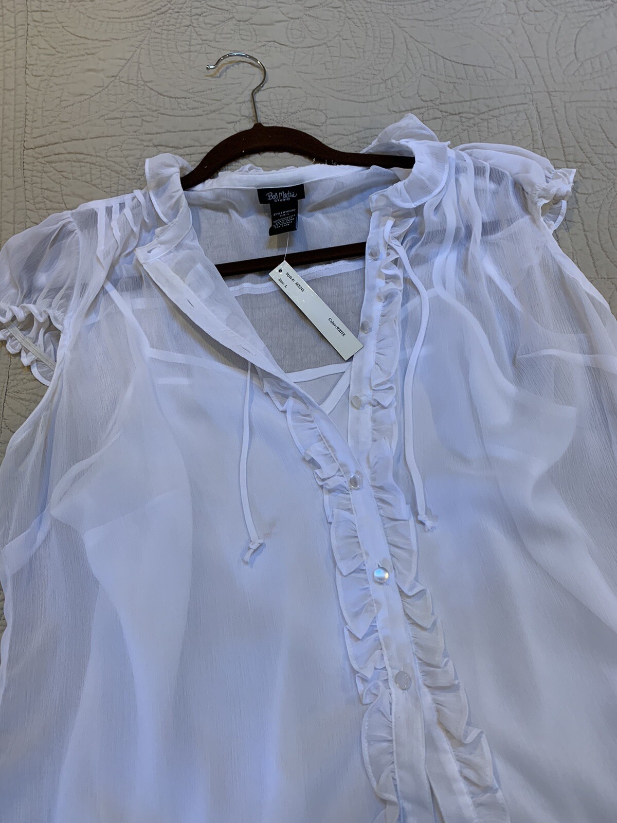 vintage new Bob Mackie Studio 2 piece White Blouse size L