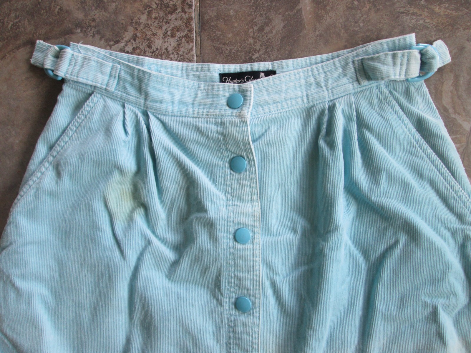 Vintage Hunter’s Glen Skirt 27″ Waist Snap Button Down Mint Blue A-Line Corduroy