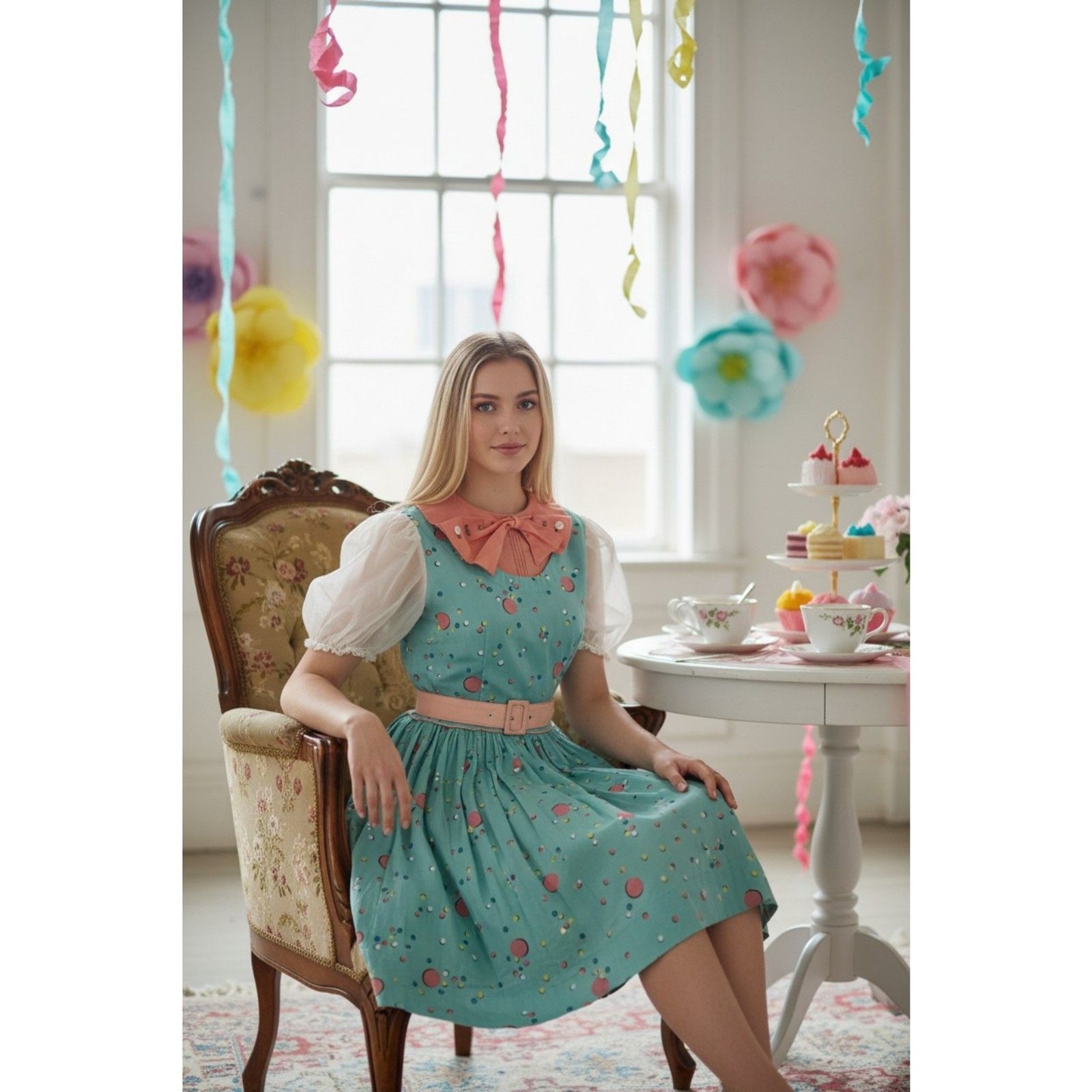 1960’s Polka Dot Party Dress with Petticoat Clown Alice Looking Glass Wonderland