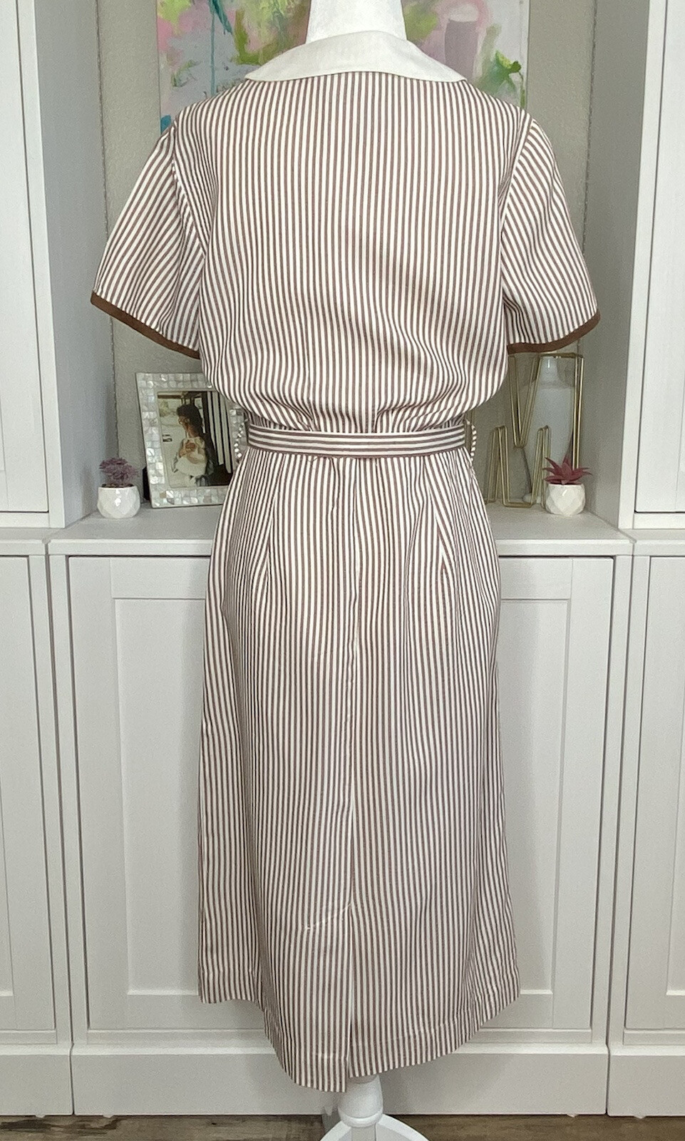 1950s Aldens Fashions Vintage Seersucker Striped Dress Medium NOS Malt Shop