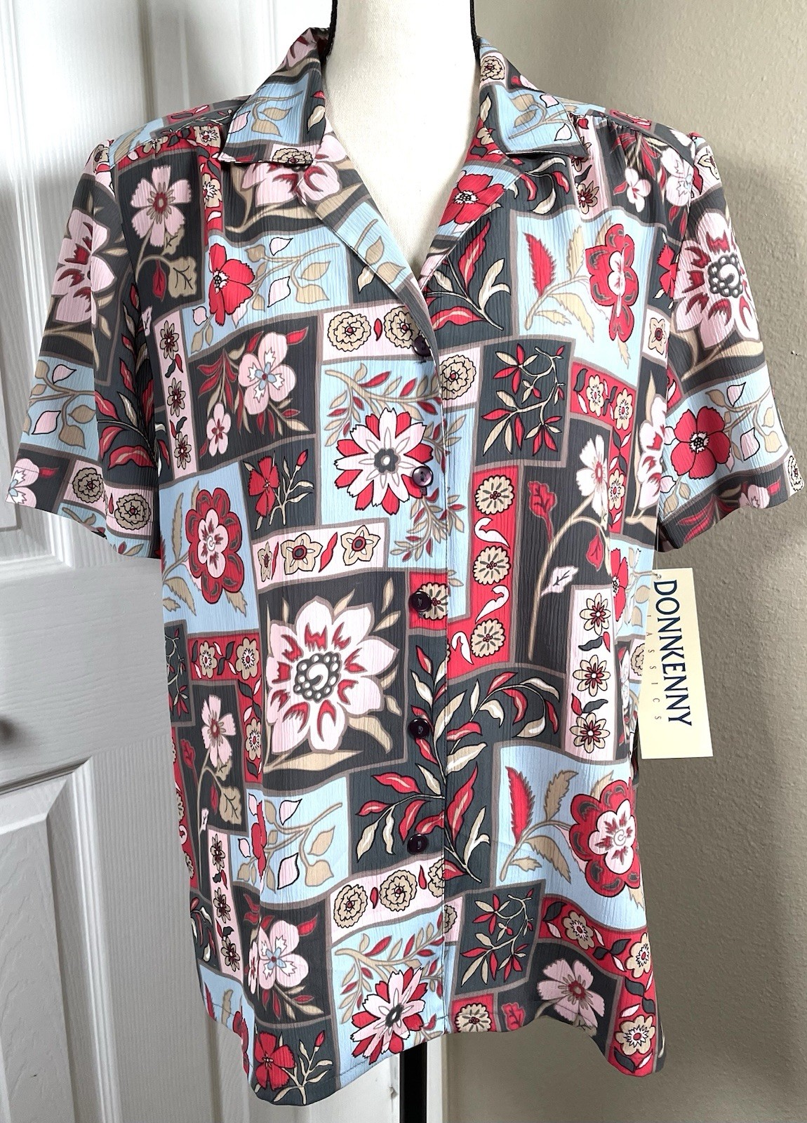 NWT Retro 80’s Deco Patchwork Women’s Vintage Size L Floral Blouse Don Kenny