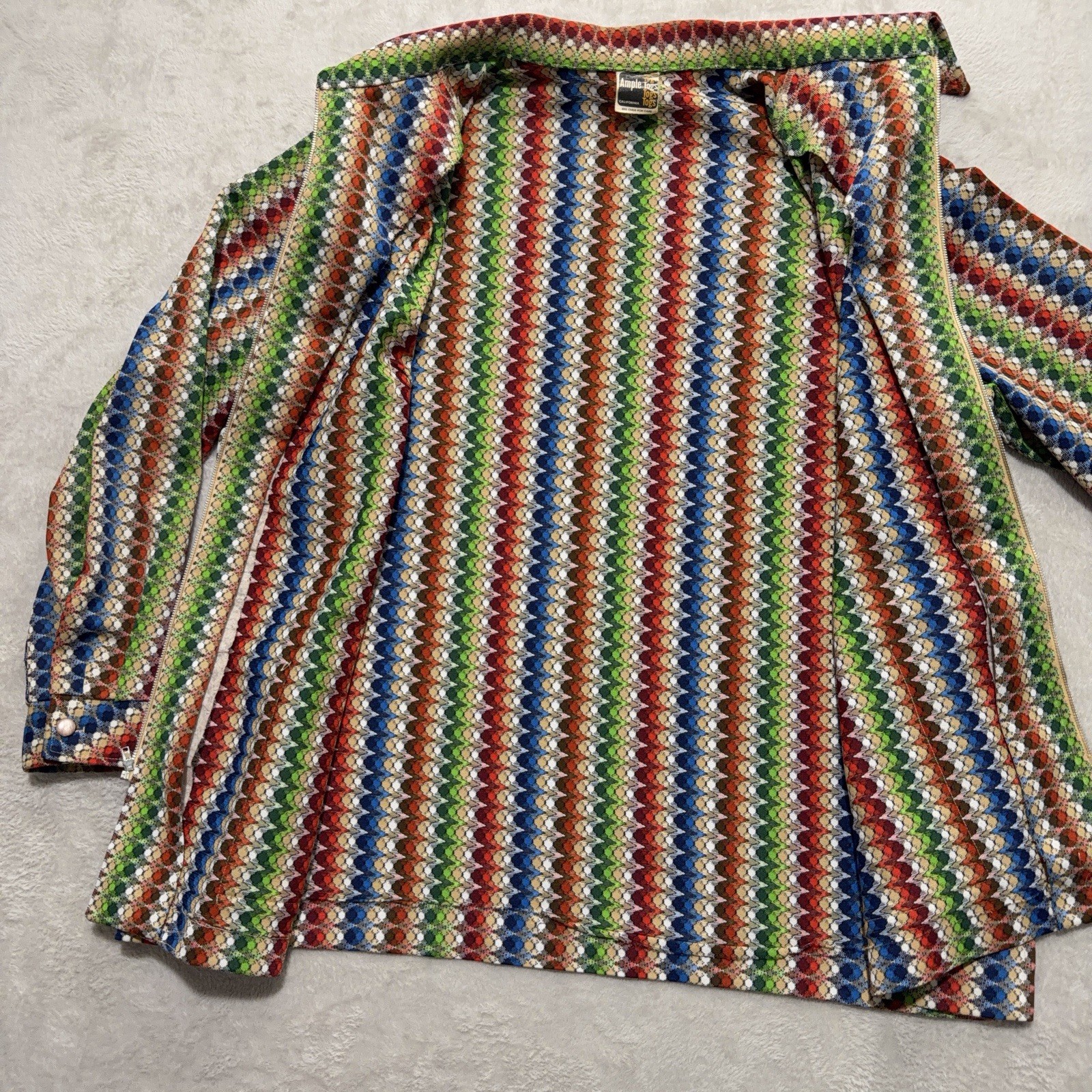 Vintage 60s 70s Geometric California Bright Ample Tops Hippie Jacket Tunic Top M