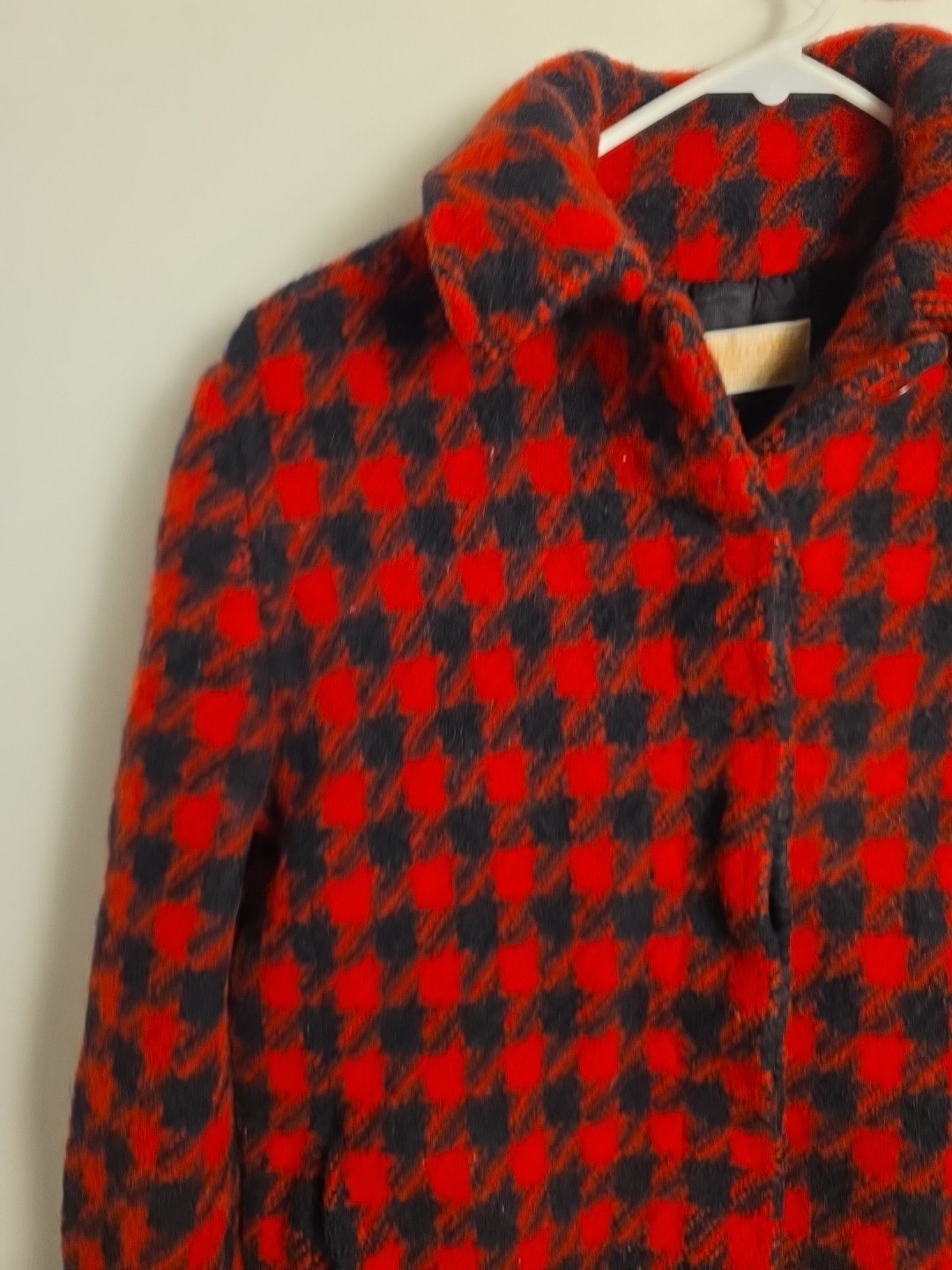 Vintage Pendleton Houndstooth Coat 1950s Button Up Black & Red Women’s Petite