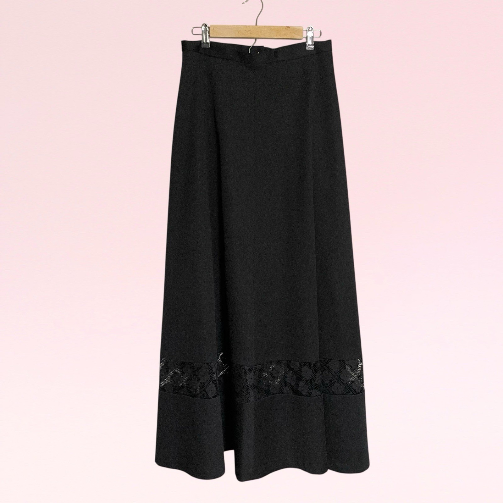 vintage 70s black midi skirt sheer lace witchy boho grunge goth M retro hippie