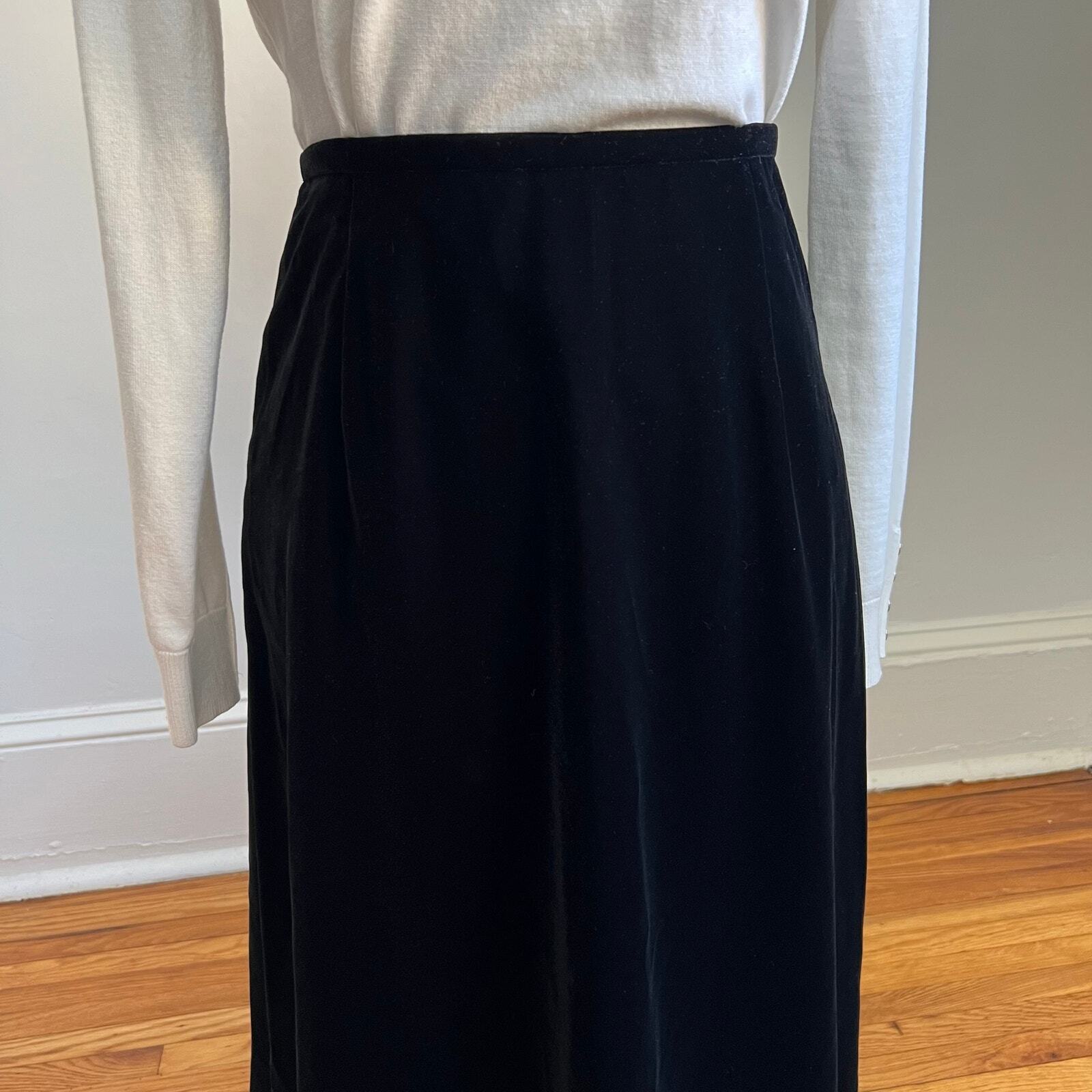 Vintage 90s Talbots Womens Classic Velvet Black High Waist ALine Midi Skirt 6P
