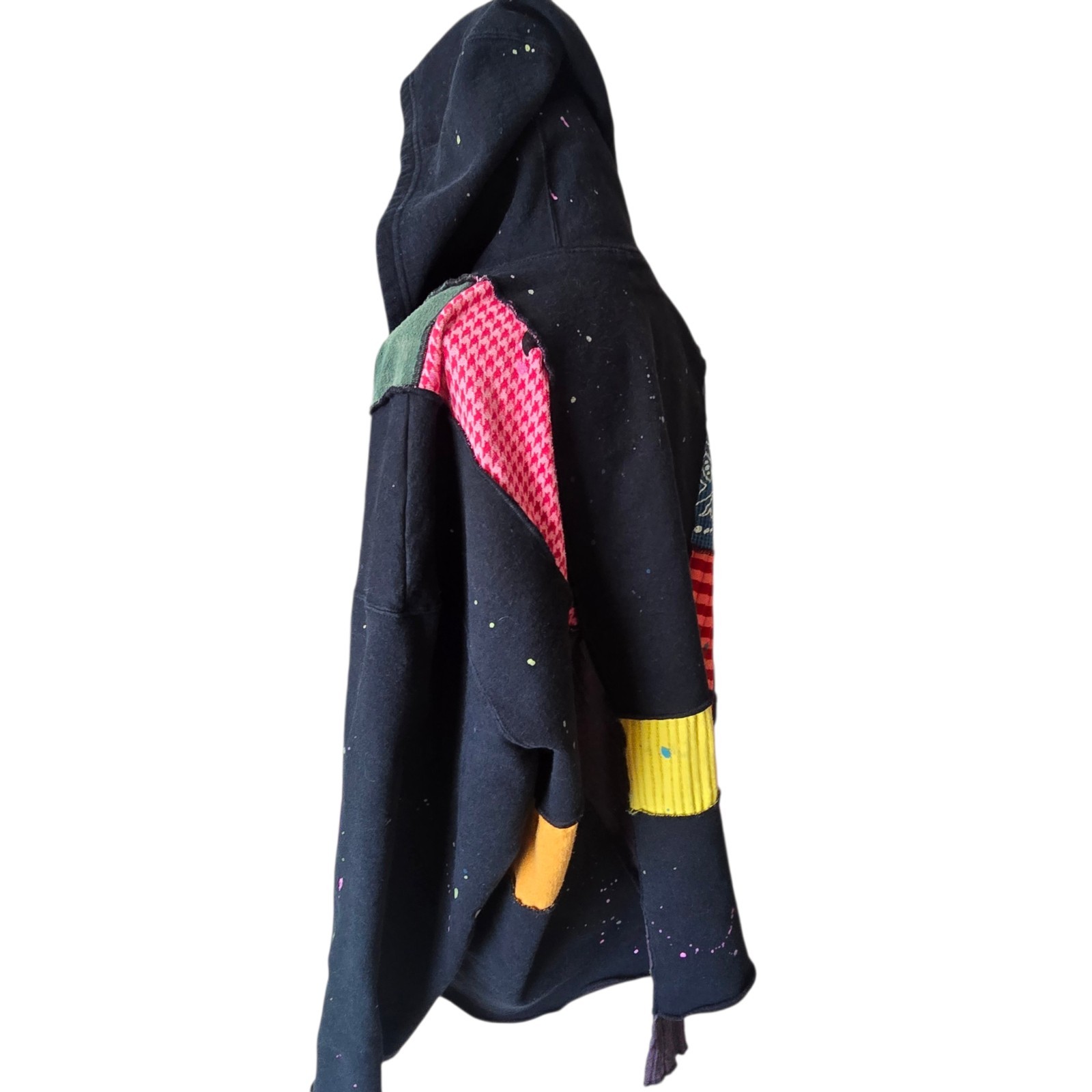 RareVintage Patchwork Mixed Media Artistic Grunge Boho Hippie Hooded Button Down