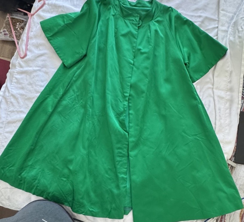 VTg Lilli Diamond Swing Coat Green Fully Lined 3/4 Sleeve Top Button