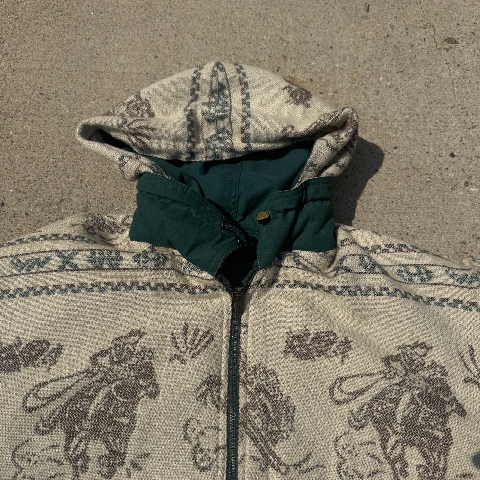 Vtg IZZI Reversible Full Zip Jacket Sz M Hooded Horseback Western Cowboy Cowgirl
