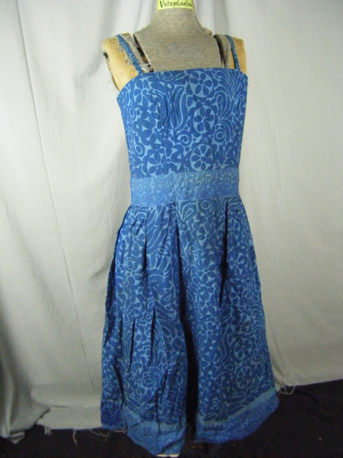 Rare Vtg 60s Maija Isola Tamara Printex Suomi Marimekko Blue Dress-Bust 32/2XS