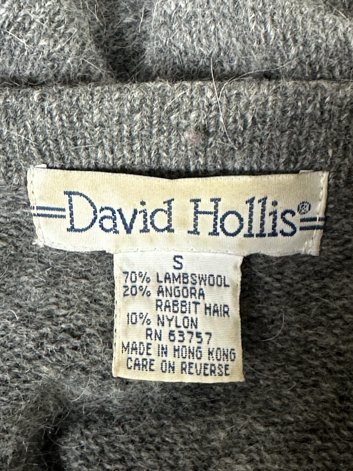 Vtg David Hollis Gray 70%lambswool 20%Angora Cable Rib Knit Cardigan Size S