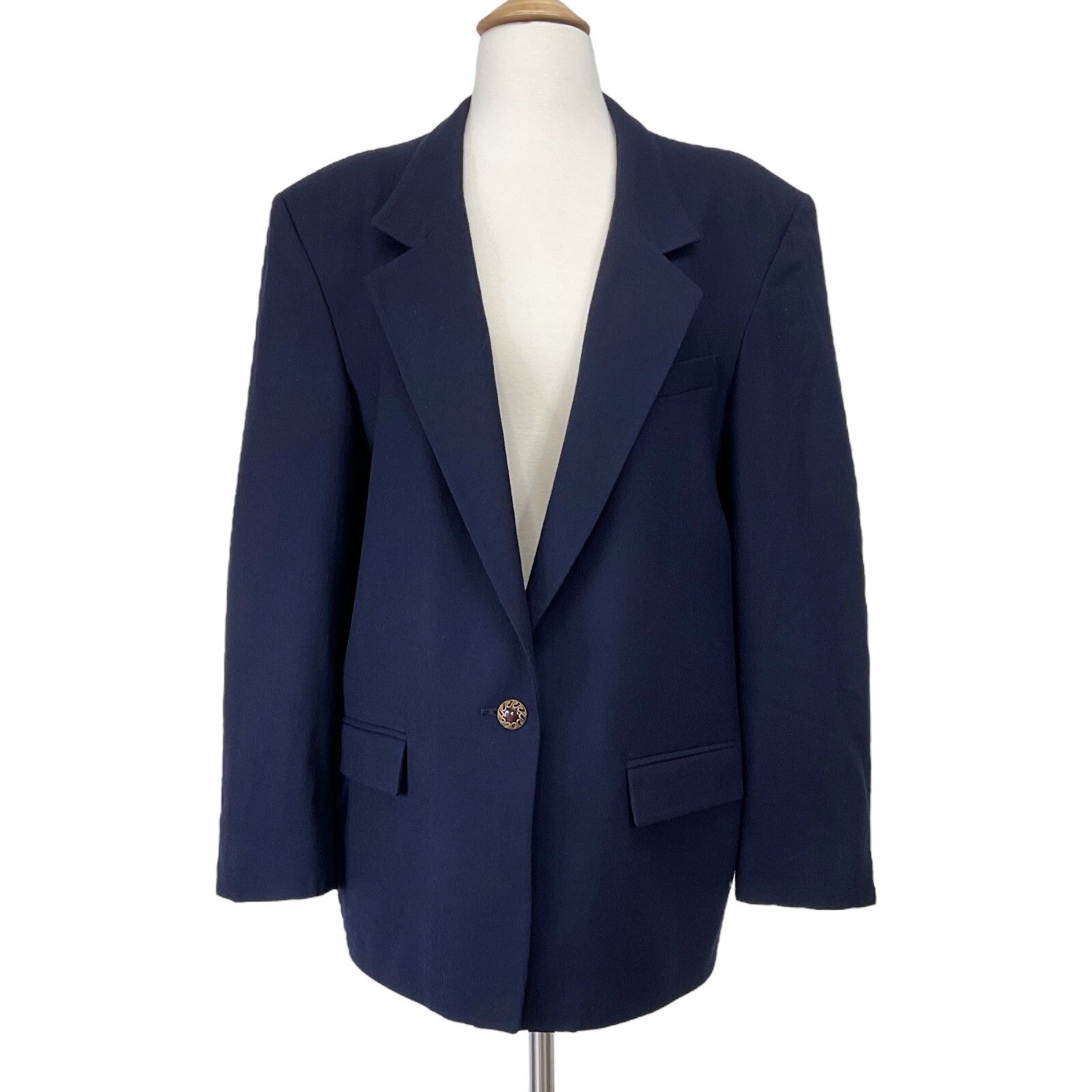 Bretton Place Womens Size 14 Blue Long Sleeve Wool Blazer Academia Career VTG