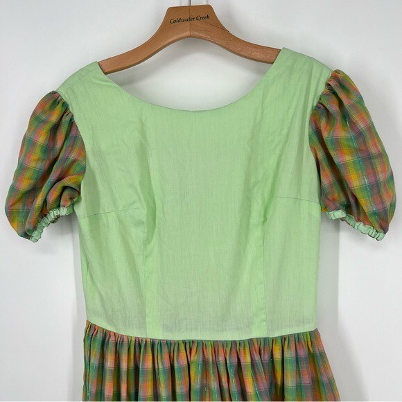 Vintage Nu-U Green and Metallic Plaid Square Dancing Swing Dress