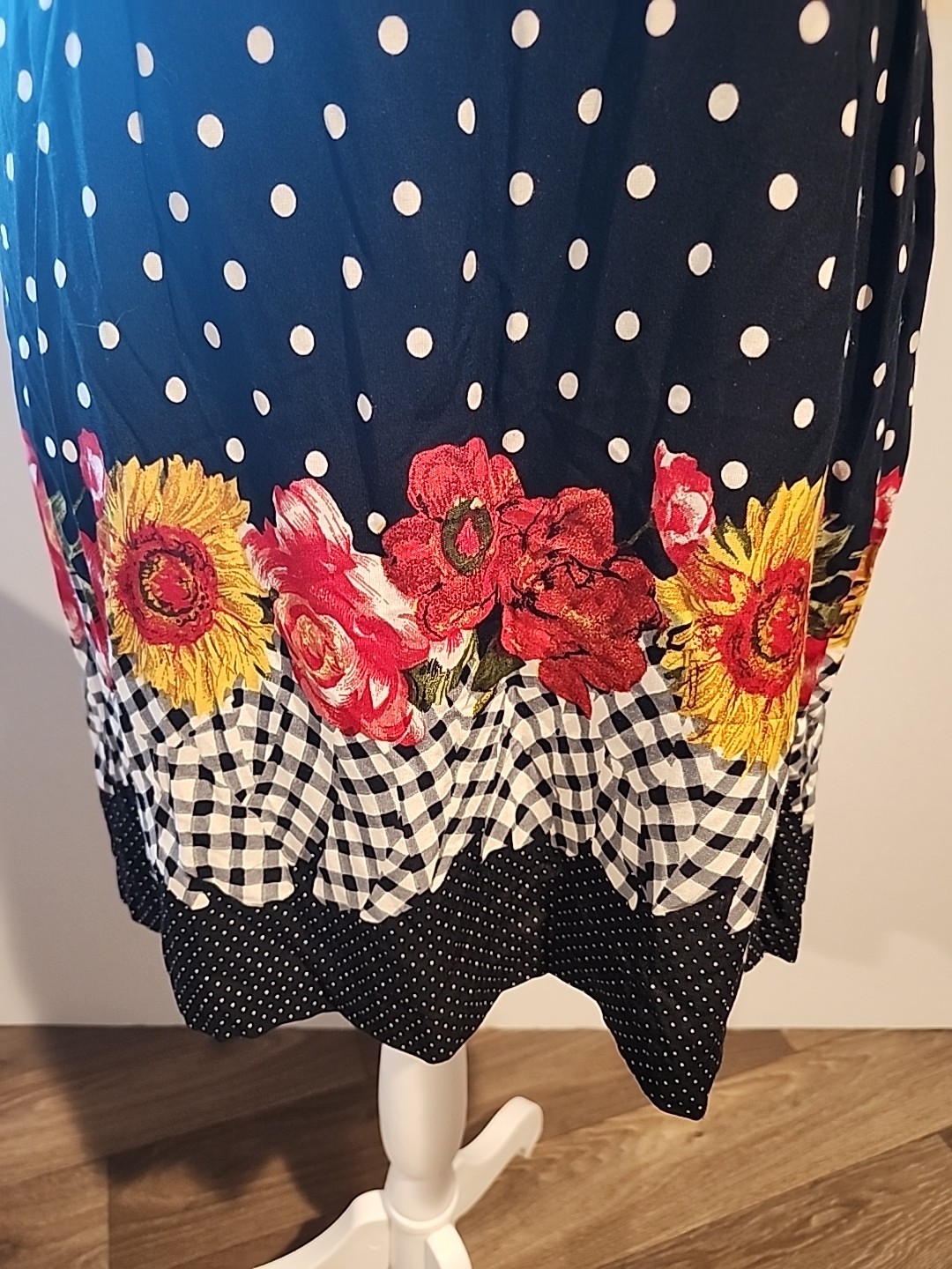 NWT Vintage Paquette Too Black Floral And Pokeadot Midi Size 10