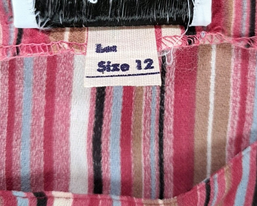 Lizzy & Johnny By Lucero Dress 12 Mauve Striped Elastic Waist Short Sleeve VTG